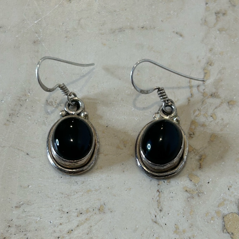 Sterling Silver Onyx Dangle Earrings